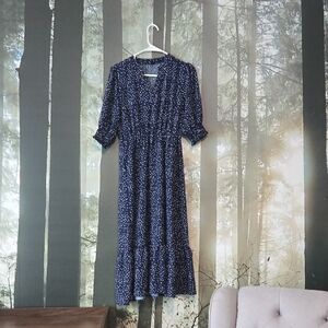 SHEIN Dark Blue Polka Dot Long Sleeve Dress